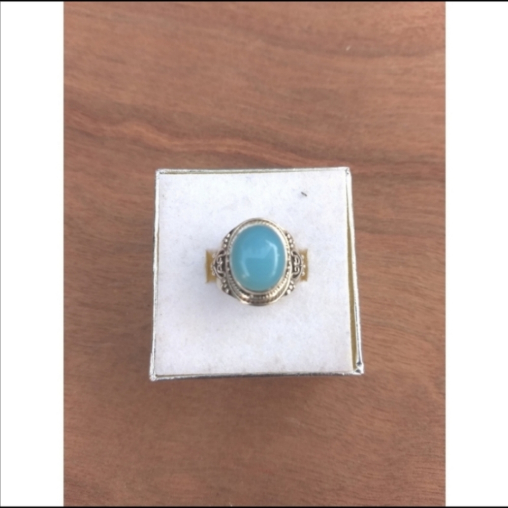 New silver aquamarine ring 7.5